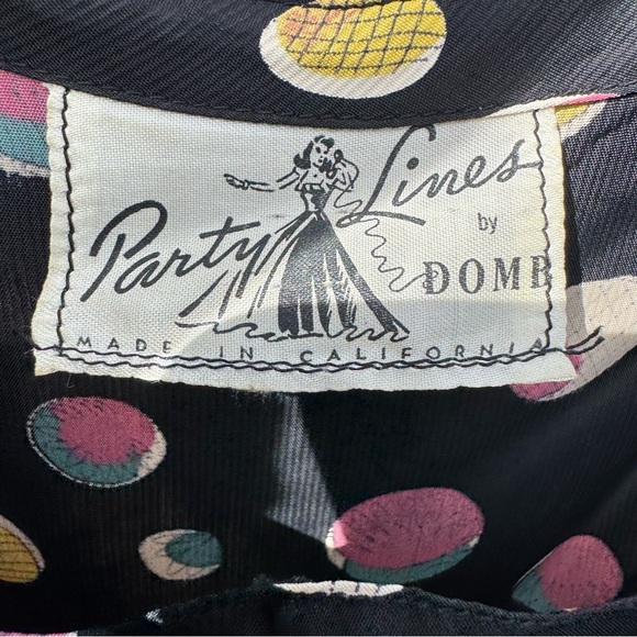 1940s Party Lines by Domb Maxi Dress Abstract Polka Dot Puff Sleeve Size XS / S - Picture 5 of 11